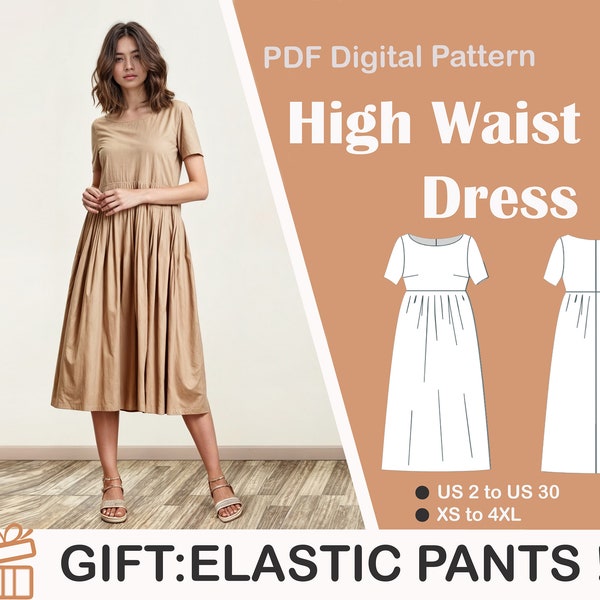 Gathered Midi Summer Dress Sewing Pattern,Milkmaid Dress, Sundress Pattern, PDF Pattern,US Sizes 2-30, Plus Size Pattern