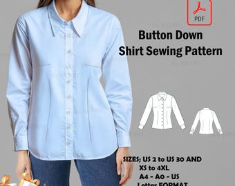 Slim Fit Shirt Sewing Pattern: Classic Blouse (US 2-30) (PDF Pattern)