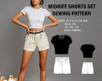 Modello di cucito per top corto e pantaloncini: completo estivo da donna (US 2-30) (modello PDF)