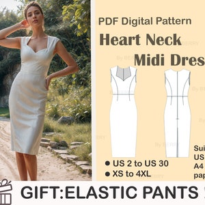 Heart Neck Fairy Cottagecore Midi Dress Pattern, Renaissance, Regency, Midi Dress, PDF Pattern, US Sizes 2-30, Plus Size Pattern