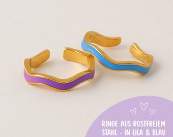 Adjustable wave ring made of stainless steel | Ring in purple & blue | Size-adjustable ring | Trendy women's ring | Gift idea