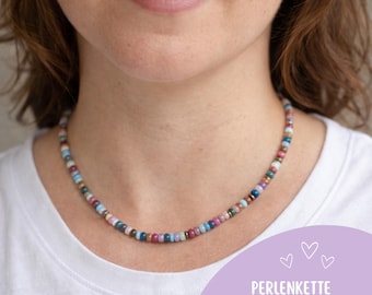 Colorful natural stone bead necklace in gold | Handmade necklace with gemstone beads | Stainless steel clasp | Summer necklace | Gift