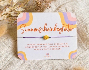 Sunshine companion bracelet, smiley bracelet, lucky bracelet, exam gift, encouragement for positive thoughts, encouragement card