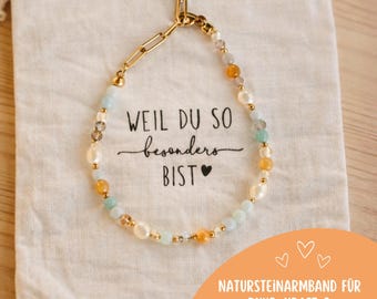 Meaningful bracelet – natural stones for peace, strength & self-confidence – handmade, adjustable – stainless steel clasp
