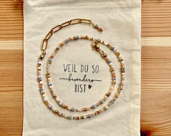 Colorful beaded necklace Evi – Handmade necklace with glass beads – Stainless steel clasp – Gift for sister/girlfriend – Vibrant necklace