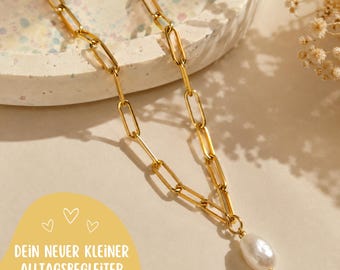 Pearl necklace in gold and stainless steel | Freshwater pearl necklace for women | Layered jewelry | Gift for girlfriend/wife | Stainless steel necklace