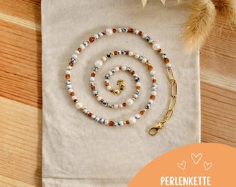 Gold "Star" Pearl Necklace | Handmade Necklace with Dalmatian Jasper & Freshwater Pearls | Stainless Steel | Gift for Women