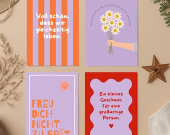 Postcard Set of 4 | Encouragement Cards | Friendship & Thank You Cards | Colorful Cards A6 | Positive Sayings | Gift Idea | Birthday Card