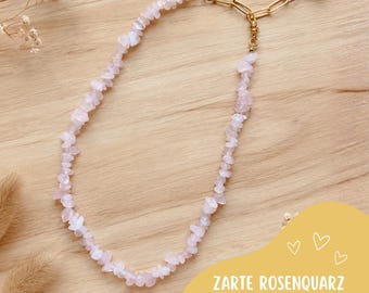 Rose Quartz Necklace Love & Self-Love | Natural Stone Necklace Pink | Gemstone Jewelry Heart Opening | Gift for Girlfriend | Gold-Plated Stainless Steel
