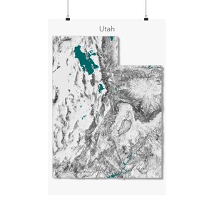 Utah Topography Map Wall Art | Minimal Elevation Gradient Poster | Modern Terrain Map Print