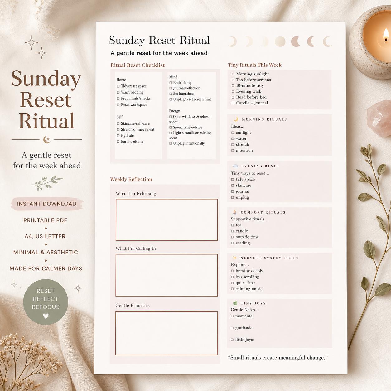 Sunday Reset Ritual Planner | Weekly Wellness Self-care Tracker (PDF ...