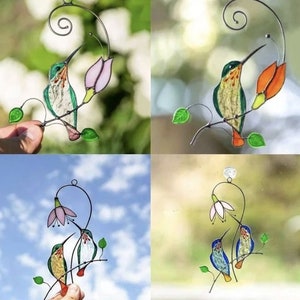 Métal minuscule artisanat jardin fenêtre balcon colibri cour maison tenture murale oiseau ornement porte décoration attrape-soleil effet vitrail image 4