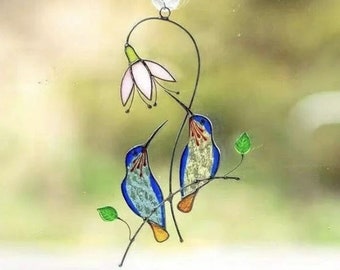 Metal Tiny Handicraft Garden Window Balcony Hummingbird Yard Home Wall Hanging Bird Ornament Door Decoration Suncatcher Stained Glass Effect