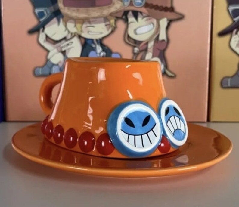 Anime Inspired Mug Cosplay Mug Water Cup Creative Three Brothers Hat Shaped Coffee Cup Anime Accessories Boy Men Gifts Cappuccino Birthday Orange Ace Option 2