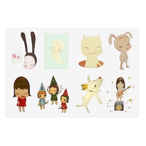 yoshitomo nara bunnies painting Sticker for Sale by kidmolasses