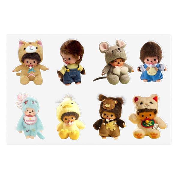 Monchhichi Dolls Assorted Artwork Vinyl-Aufkleber Bogen