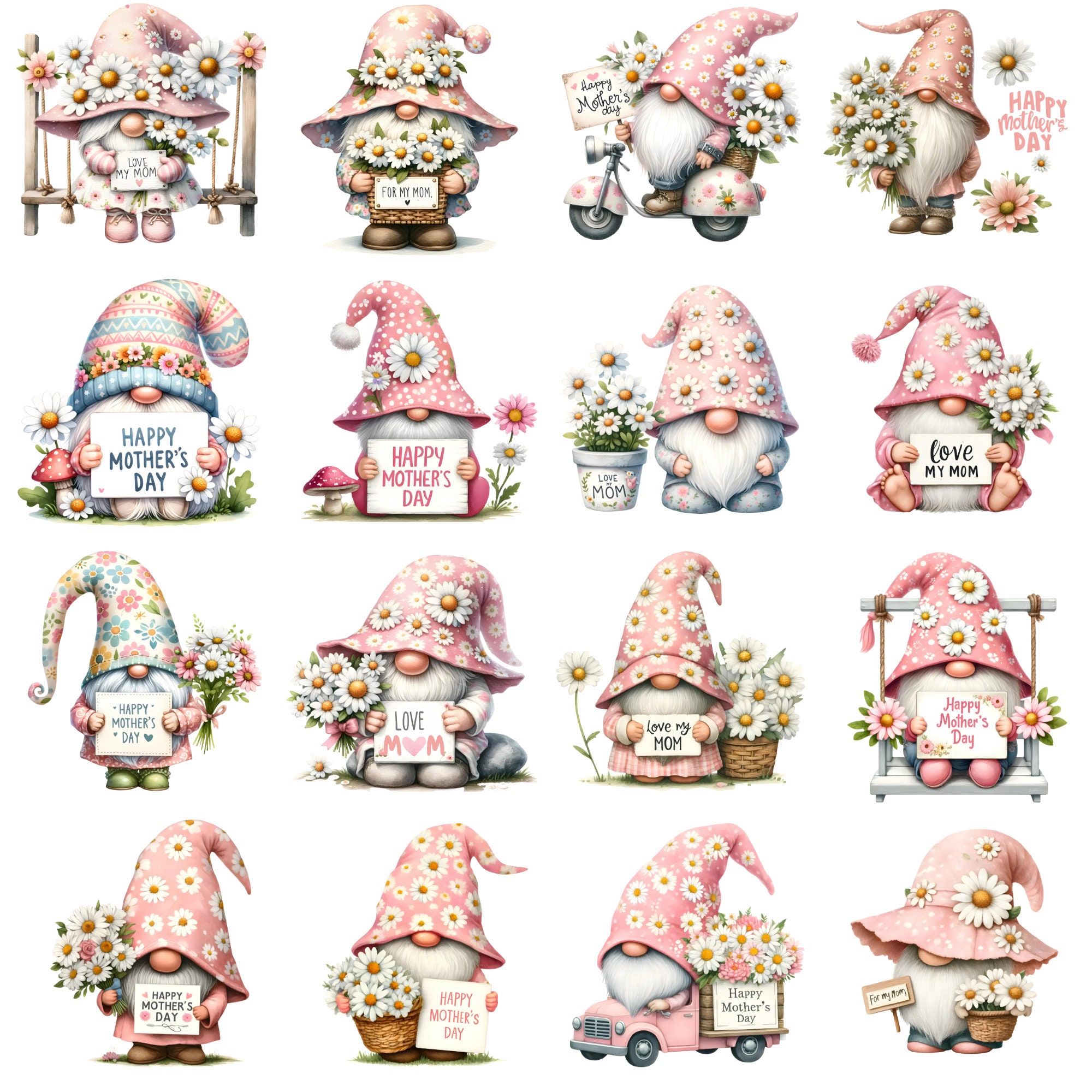 Mothers Day Watercolor Gnomes Digital Clipart Collection, High-quality ...