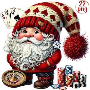 Pacchetto clipart Acquerello Casino Gnome Png, Gnomi di Vegas, gnomo del casinò, clipart di gnomo del poker, Design di sublimazione, Uso commerciale