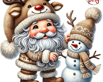 Christmas Gnome Watercolor Clipart Set - 24 PNG Digital Download, Fantasy Clipart, Winter Holidays, Gnomes PNG, Commercial Use