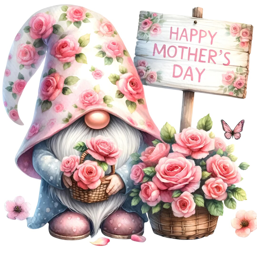 Watercolor Pink Rose Mother's Day Gnome Clipart (PNG) - Etsy