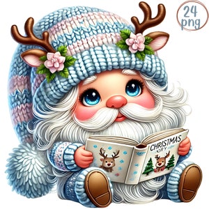 Set di clipart acquerello Gnome di Natale - 24 PNG Download digitale, Clipart fantasy, Vacanze invernali, Gnomi PNG, Uso commerciale