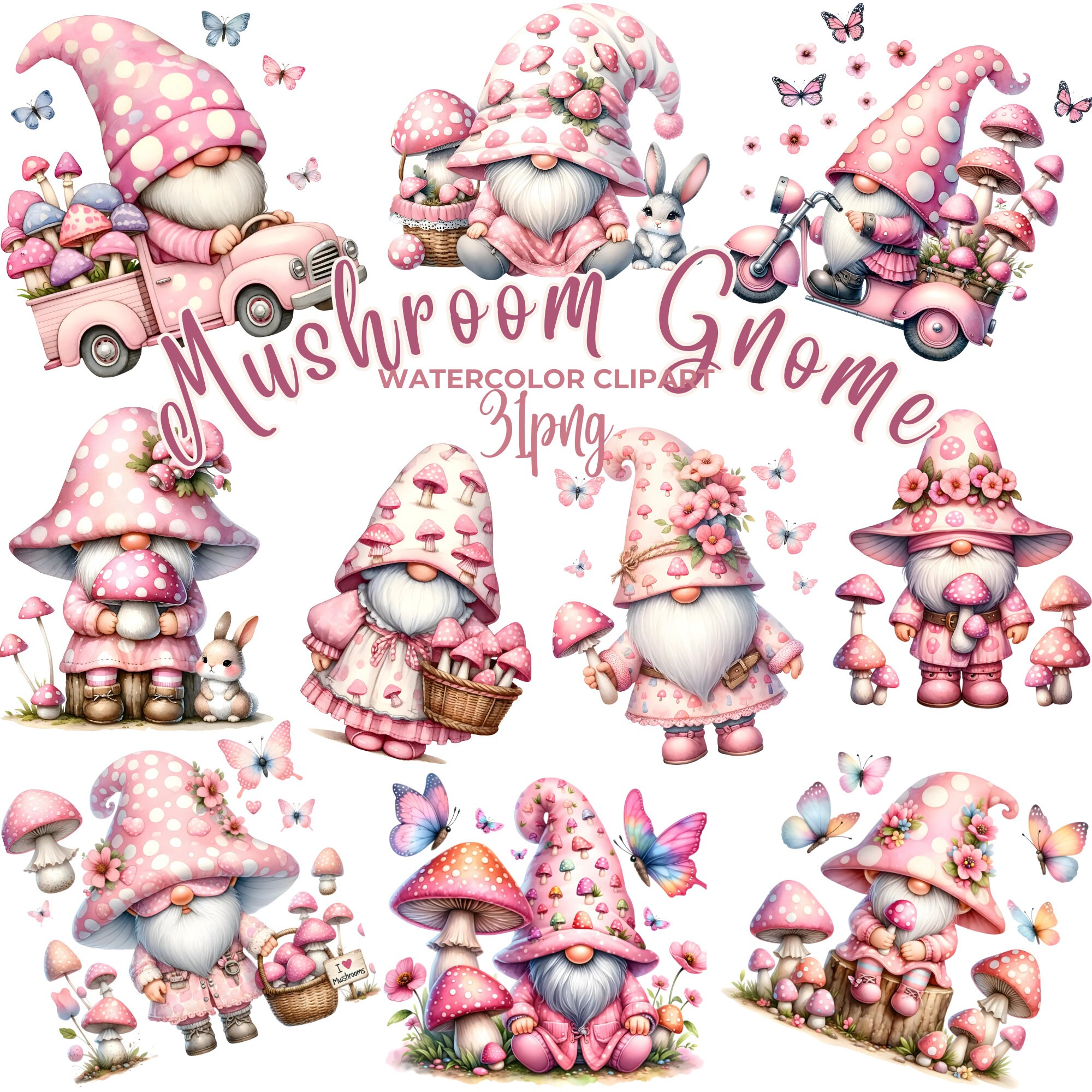 Mushroom Gnome Clipart Bundle, 31png Gnome Clipart,garden Gnome With ...