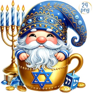 Gelukkige Chanoeka kabouter aquarel clipart set - 24 PNG digitale download, Joodse kabouter Chanoeka png, blauwe vakantie kabouters, Merry Chrismukkah