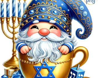 Happy Hanukkah Gnome Watercolor Clipart Set - 24 PNG Digital Download, Jewish Gnome Hanukkah Png, Blue Holiday Gnomes, Merry Chrismukkah