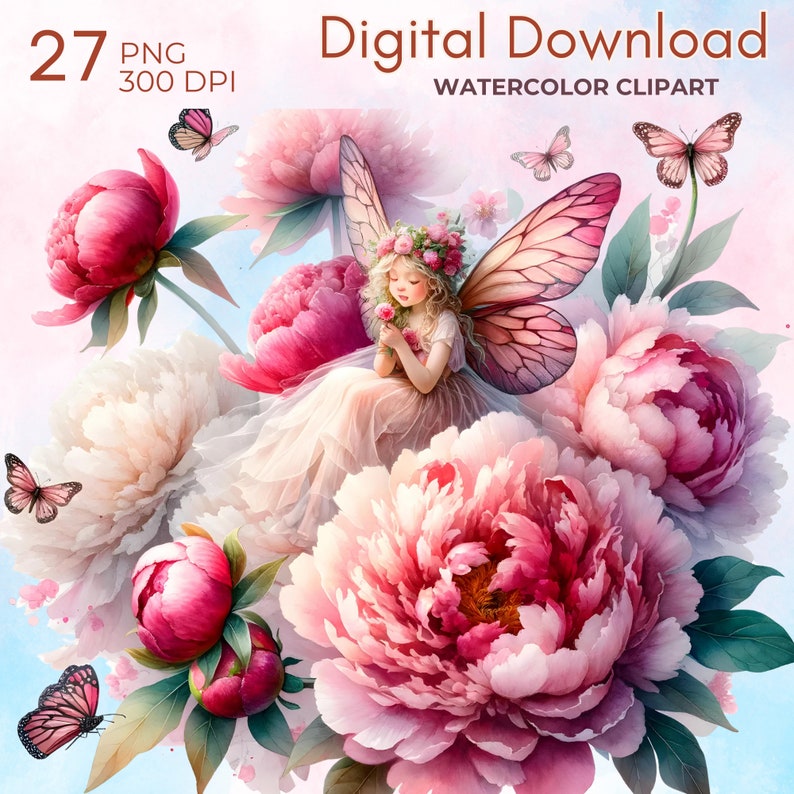 Watercolor Spring Fairy Clipart Set, Floral PNG Images (digital ...