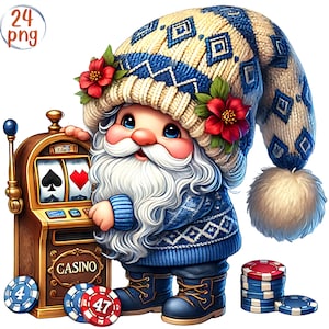 Pacchetto clipart Acquerello Casino Gnome Png, Gnomi di Las Vegas, gnomo del casinò, clipart di gnomo del poker, design a sublimazione