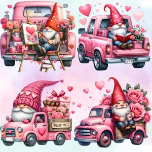 Valentines Gnome &Truck clipart bundle, Valentines png graphics, Gnome sublimation, Transparent background, Commercial Use