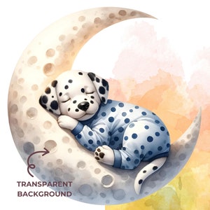 Watercolor Sleepy Animals on Crescent clipart, 21 high quality PNG files, cute animals, nursery graphics, baby shower clipart, printables