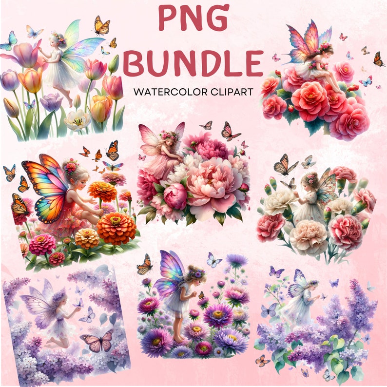 Watercolor Spring Fairy Clipart Set, Floral PNG Images (digital ...