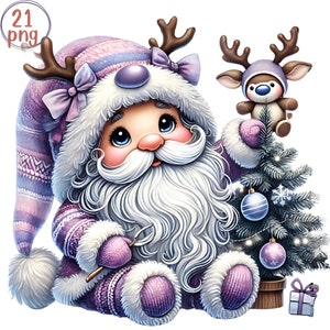 Conjunto de imágenes prediseñadas de acuarela de gnomos navideños: 21 PNG para descargar en formato digital, imágenes prediseñadas de fantasía, vacaciones de invierno, gnomos PNG, uso comercial