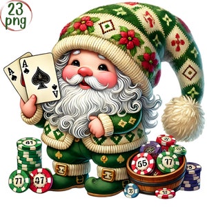 Pacchetto clipart Acquerello Casino Gnome Png, Gnomi di Vegas, gnomo del casinò, clipart di gnomo del poker, Design di sublimazione, Uso commerciale