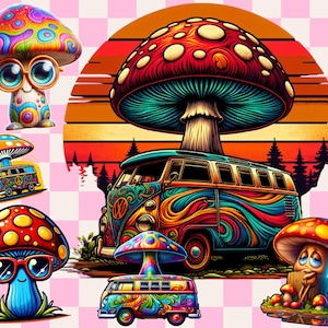 Magic Mushrooms png, Trippy mushroom png, Neon psychedelic art, Hippie van png, Magic mushroom art, Digital mushroom art Free commercial use