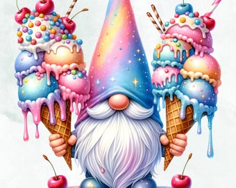 Ice Cream Gnome Watercolor 30 png, Ice Cream Truck Gnome, Summer Gnomes Png, Ice Cream Sublimation, Summer Time Png, Gnomes Printable Design
