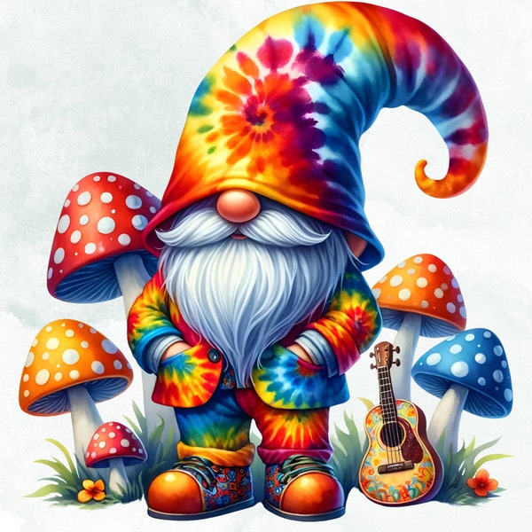 Hippie gnomes png sublimation design download, hand drawn gnomes png, tie dye gnomes png, hippie soul png, sublimate designs download, peace