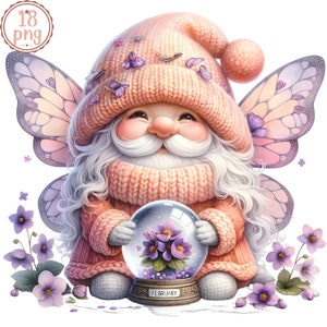 Monarch Flower Birth Month Gnome Watercolor Clipart Set,Birth Month Flower Monarch Gnome Clipart,Floral Gnome PNG, Birthday Gnomes