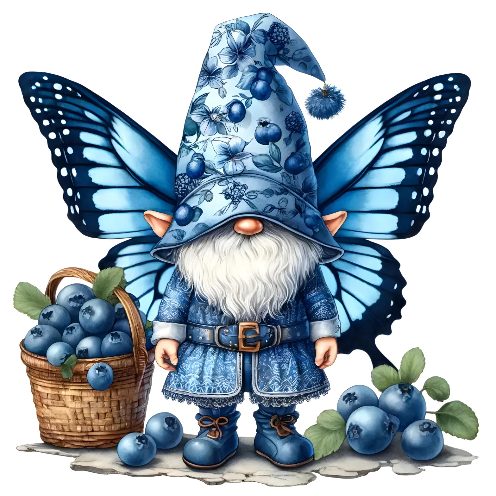 Blueberry Gnomes Clipart 24 Png, Blueberry Png, Fruits Summer Garden Watercolor, Gnome Summer Clipart, Fruit Gnomes Png, Gnome sublimation
