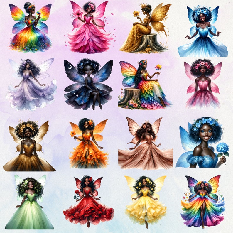 Mystical Black Fairy Watercolor Digital Art, Black Fairy Girl Clipart ...