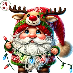 Set di clipart acquerello Gnome di Natale - 24 PNG Download digitale, Clipart fantasy, Vacanze invernali, Gnomi PNG, Uso commerciale