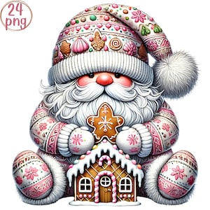 Gingerbread Cookie Gnome Clipart - 24 Cozy Watercolor PNGs for Festive Fun