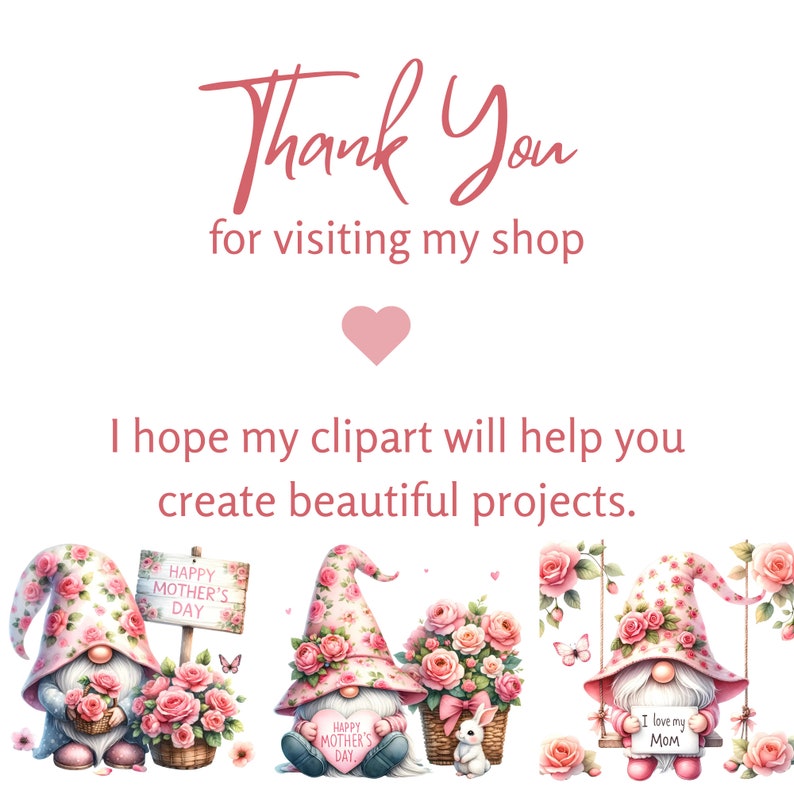 Watercolor Pink Rose Mother's Day Gnome Clipart (PNG) - Etsy
