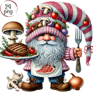 Grill Master Gnome Watercolor Clipart  24 PNGs, Steak Gnome Png, Summer BBQ Gnome, Grill gnome, Let&#39;s Get Toasted, Camping food, Fall Gnomes