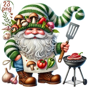 Grill Steak Gnome Watercolor Clipart, Grill Steak Png, Digital Download, Summer BBQ Gnome, Grill gnome, Camping food, Fall Gnomes, Camp fire