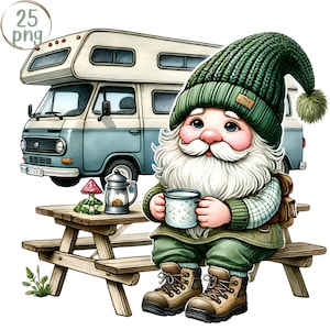 Clipart aquarelle nain de camping-car - téléchargement numérique 25 PNG, nain de camping, nain de camping-car heureux, usage Commercial