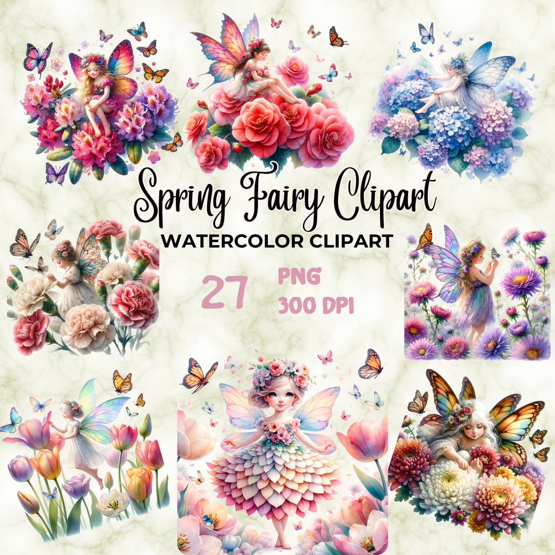 Watercolor Spring Fairy Clipart Set, Floral PNG Images (digital ...