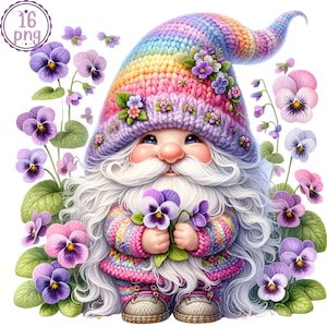 Gnome Flower Birthday Month Watercolor Clipart Set,Birth Month Flower Angle Gnome Clipart,Floral Gnome PNG, Birthday Gnomes, Commercial use
