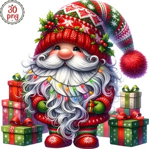 Paquete de imágenes prediseñadas de acuarela de gnomos navideños (PNG)